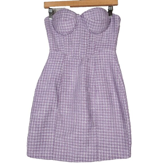 Aqua Dresses & Skirts - Aqua Mini Dress Women's Small Purple Wool Blend Tweed Bustier Strapless Preppy